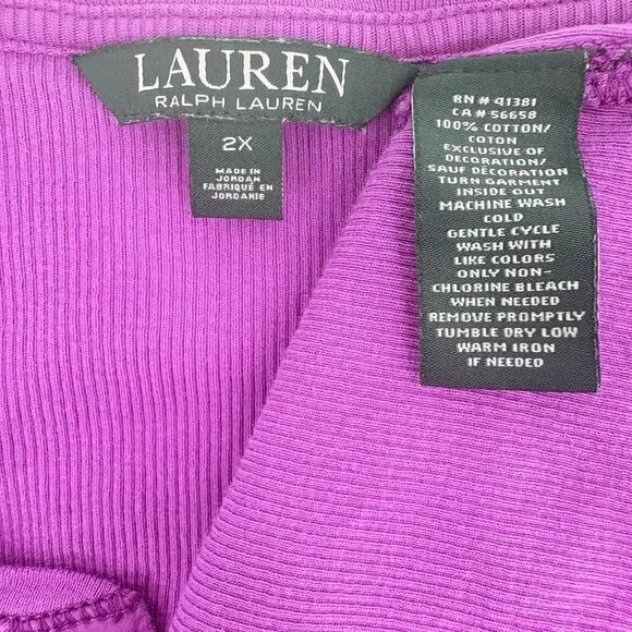 Vintage Ralph Lauren Top Shirt Womens 2X Purple Y2K DIstressed Preppy Cap Sleeve - Picture 4 of 6